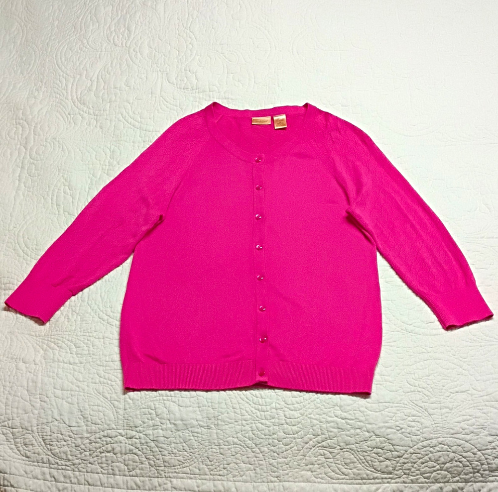 NorthCrest Classic Pink crew Button Front Knit Cardigan Sweater Cotton/Rayon M